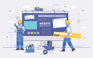 illustration of construction workers building a website